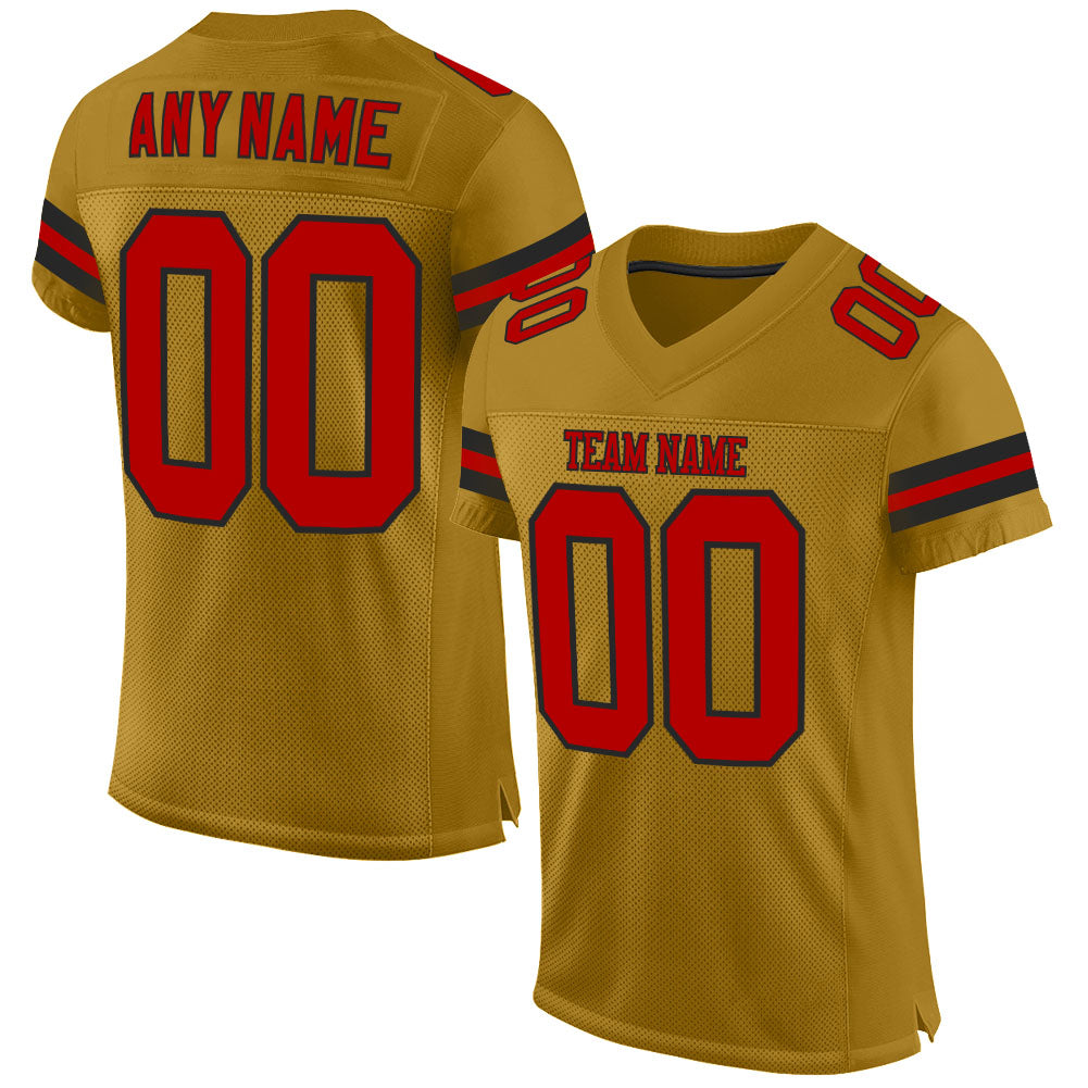 Custom Old Gold Red-Black Mesh Authentic Football Jersey - Main View