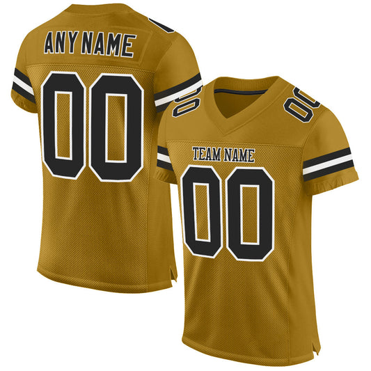Custom Old Gold Black-White Mesh Authentic Football Jersey - Main View