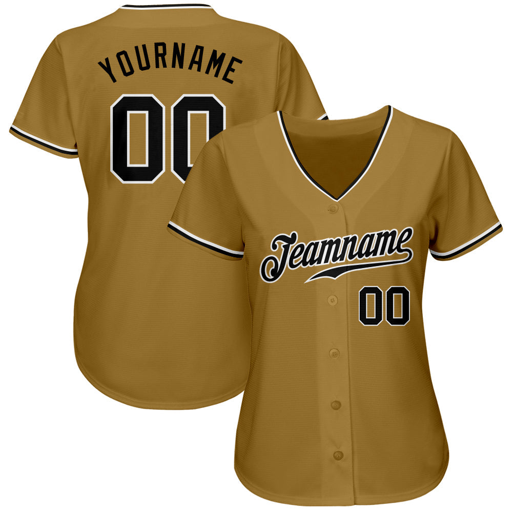 Custom Old Gold Black-White Authentic Baseball Jersey view 2