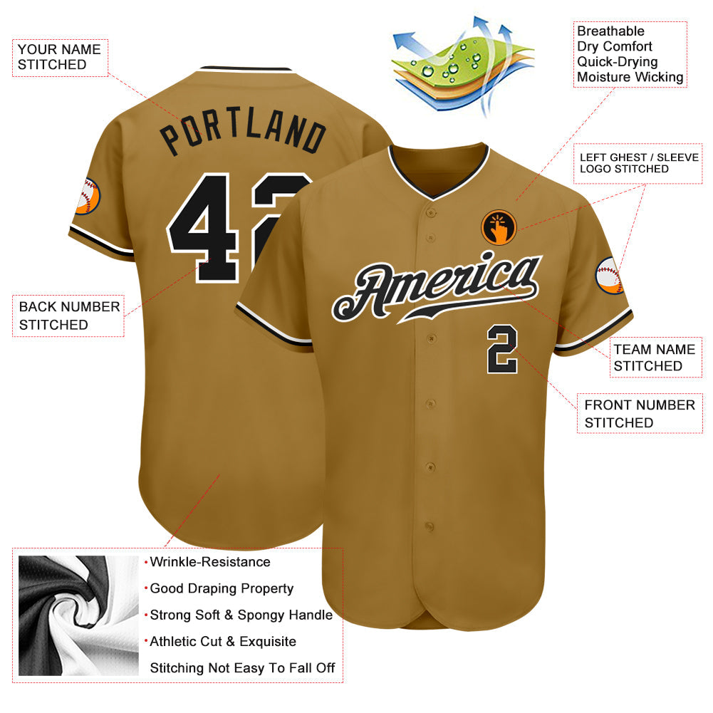 Custom Old Gold Black-White Authentic Baseball Jersey view 3
