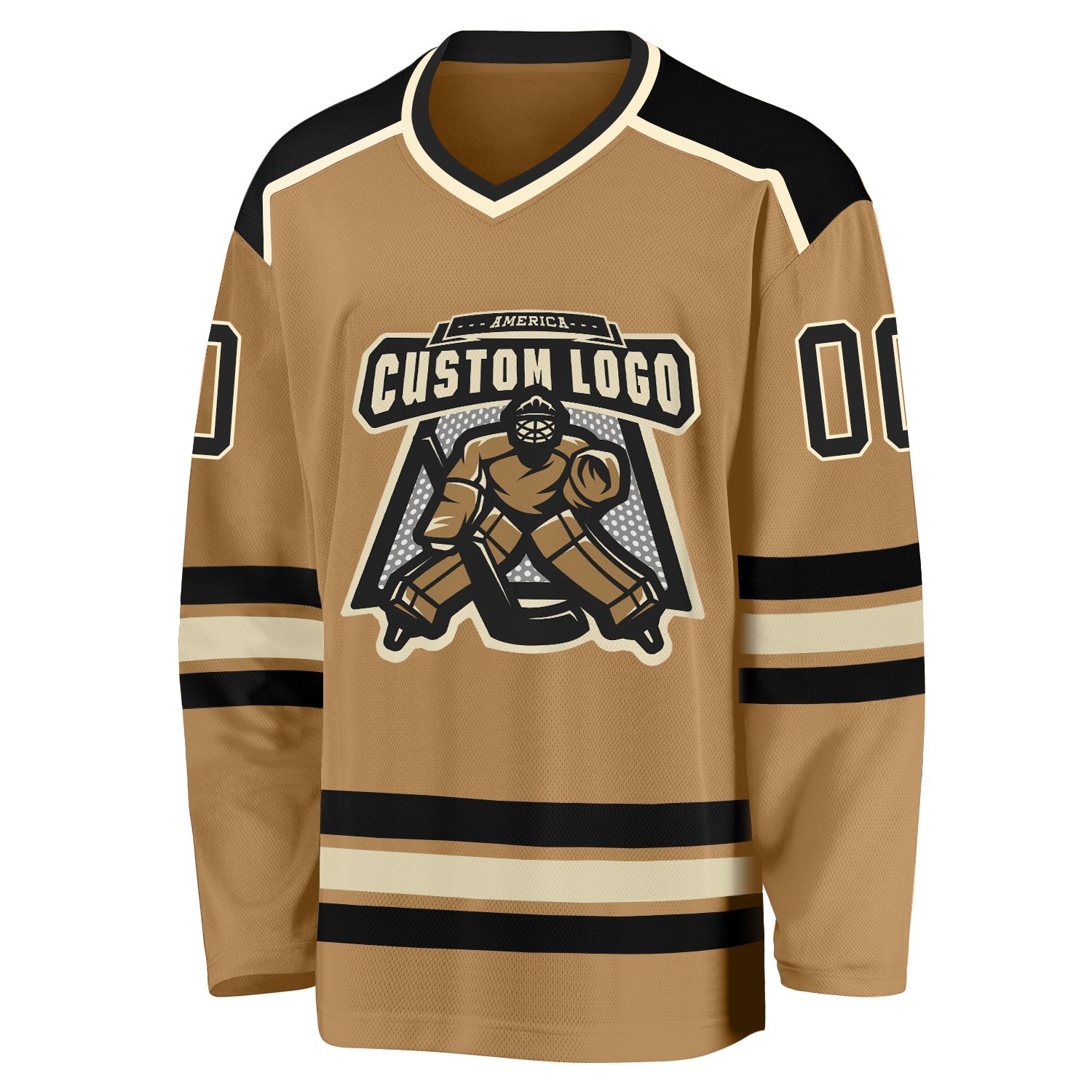 Custom Old Gold Black-Cream Hockey Jersey view 2
