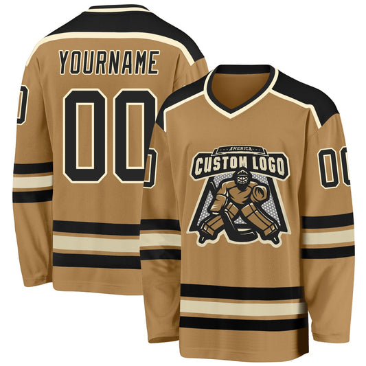 Custom Old Gold Black-Cream Hockey Jersey - Main View
