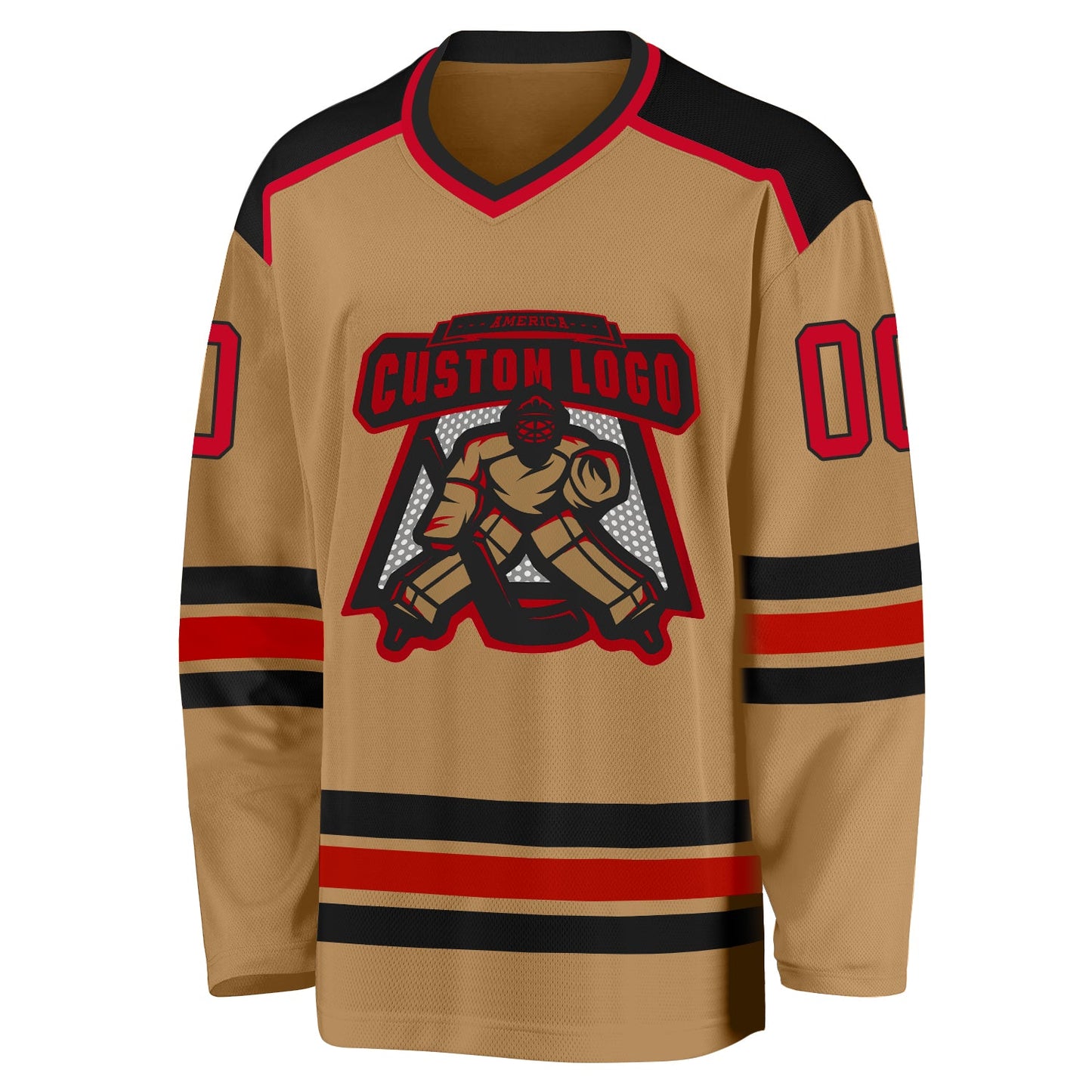 Custom Old Gold Red-Black Hockey Jersey view 2