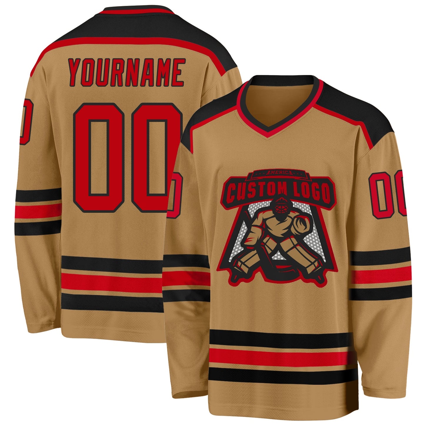 Custom Old Gold Red-Black Hockey Jersey - Main View