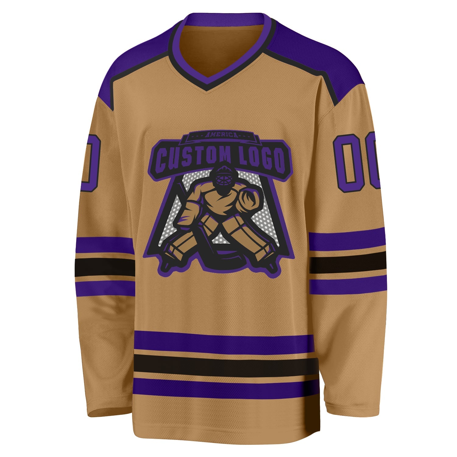 Custom Old Gold Purple-Black Hockey Jersey view 2
