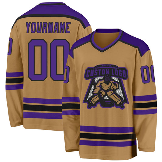 Custom Old Gold Purple-Black Hockey Jersey - Main View