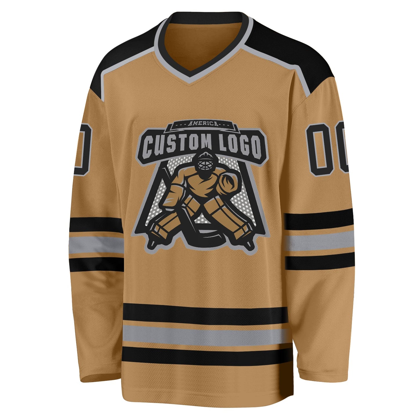 Custom Old Gold Black-Gray Hockey Jersey view 2
