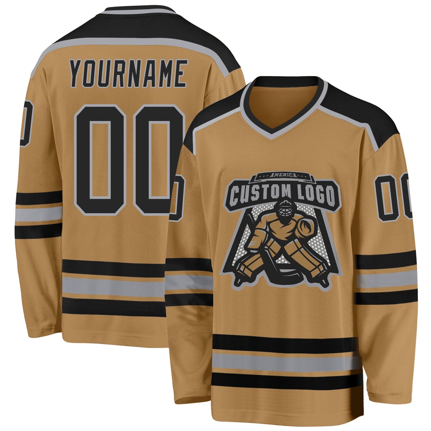 Custom Old Gold Black-Gray Hockey Jersey - Main View