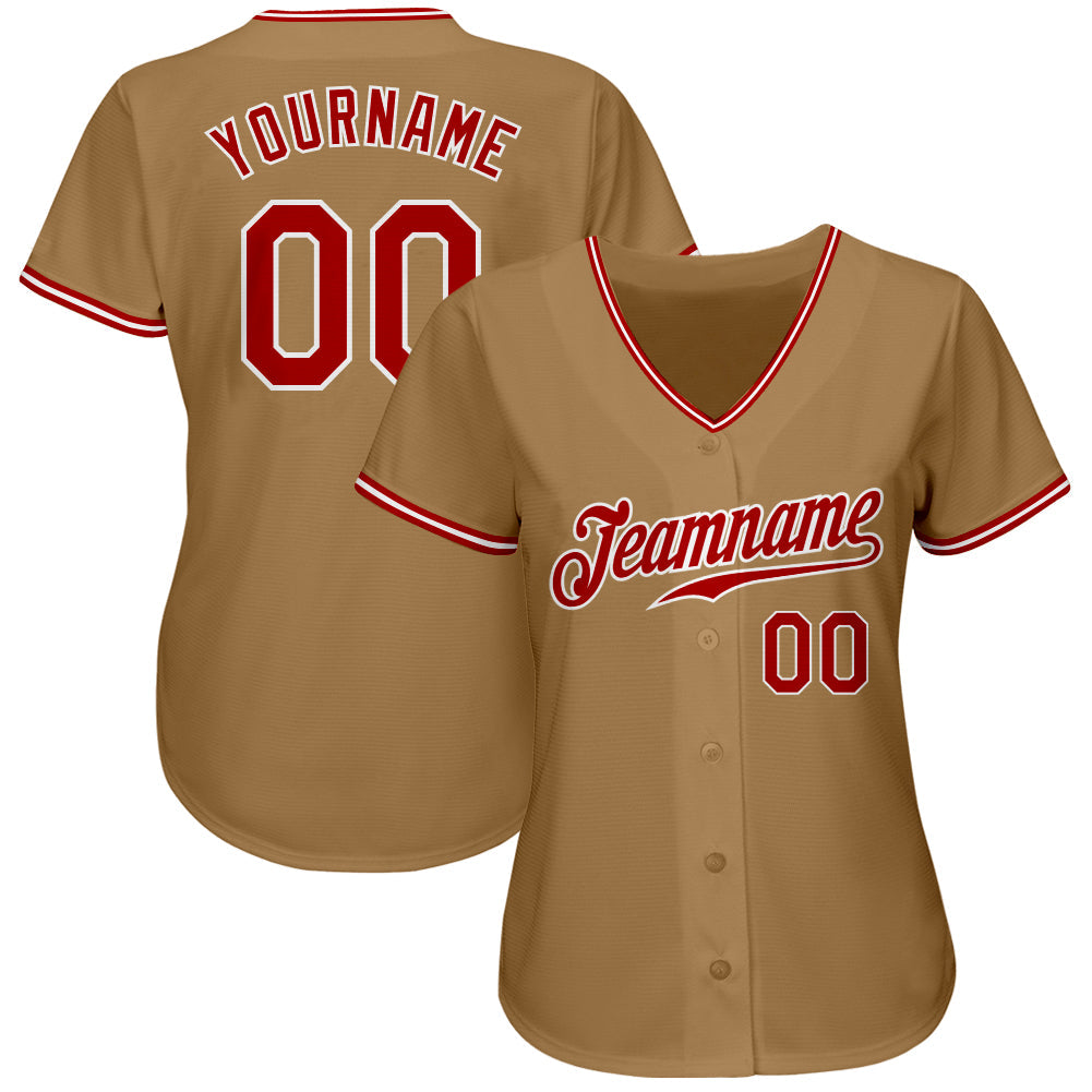Custom Old Gold Red-White Authentic Baseball Jersey view 2
