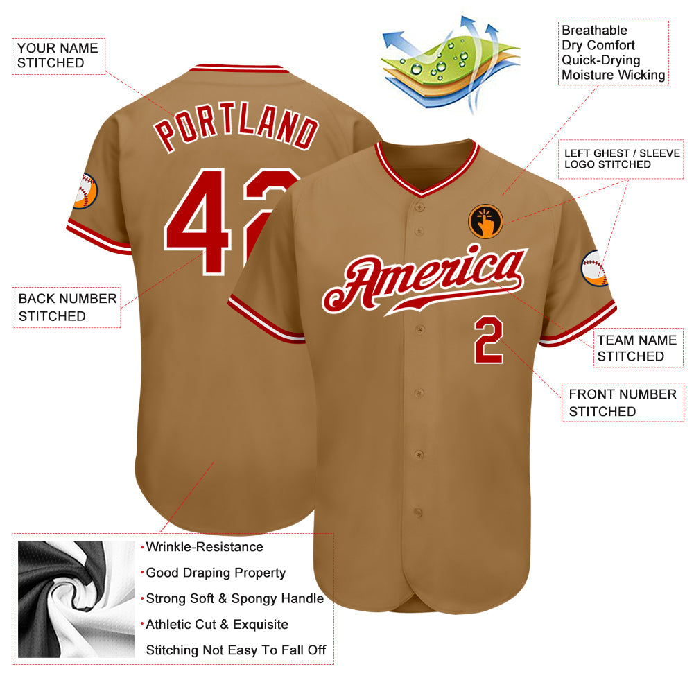Custom Old Gold Red-White Authentic Baseball Jersey view 3