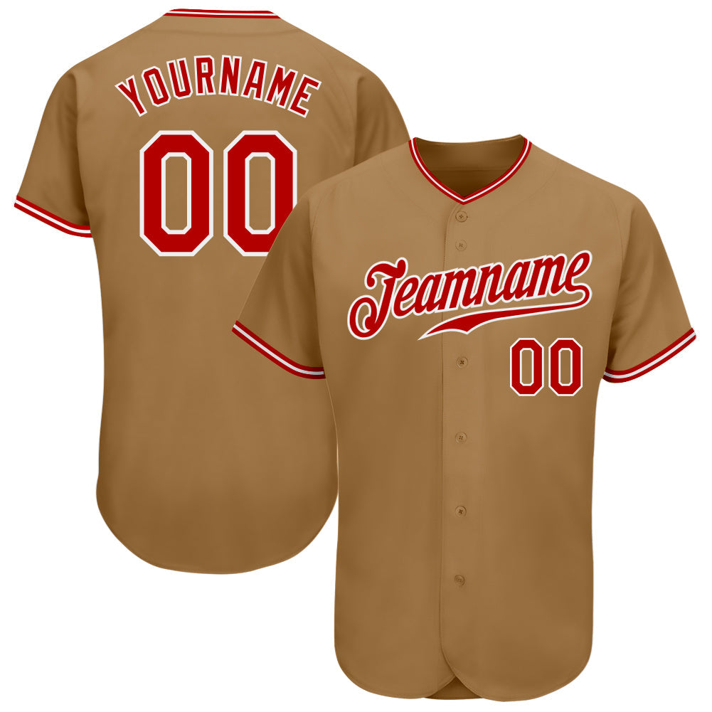 Custom Old Gold Red-White Authentic Baseball Jersey - Main View