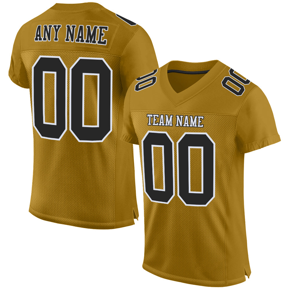 Custom Old Gold Black-White Mesh Authentic Football Jersey - Main View