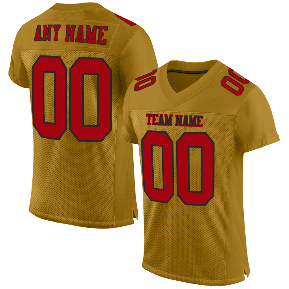 Custom Old Gold Red-Black Mesh Authentic Football Jersey - Main View