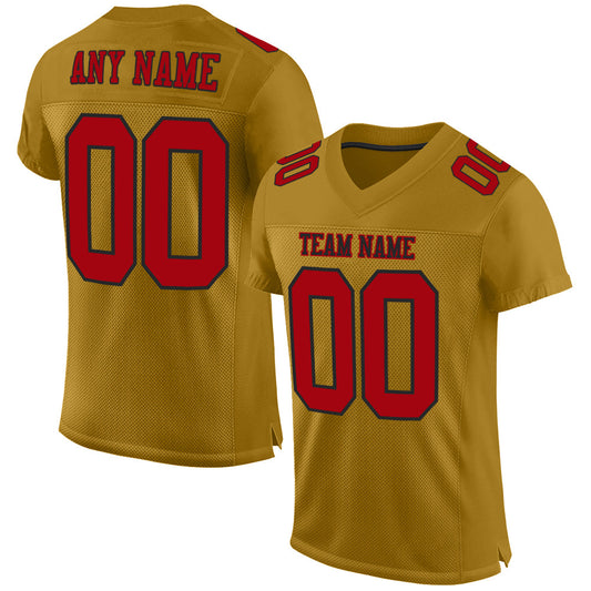 Custom Old Gold Red-Black Mesh Authentic Football Jersey - Main View
