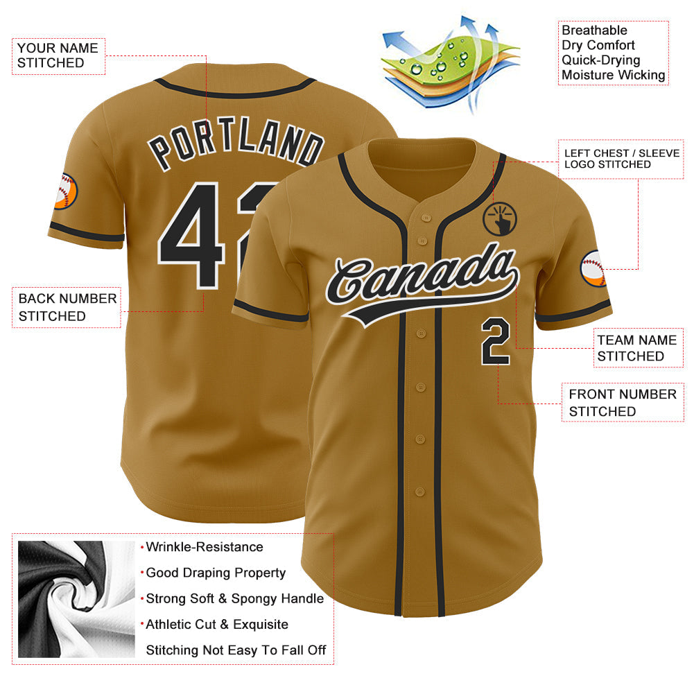 Custom Old Gold Black-White Authentic Baseball Jersey view 4