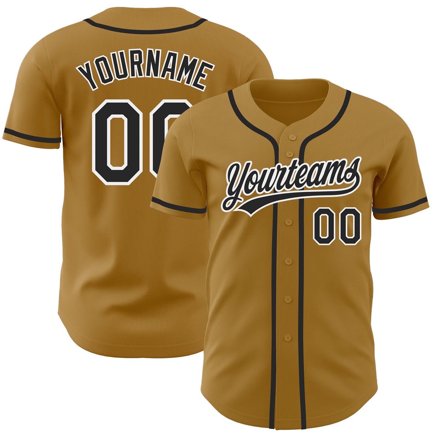 Custom Old Gold Black-White Authentic Baseball Jersey - Main View