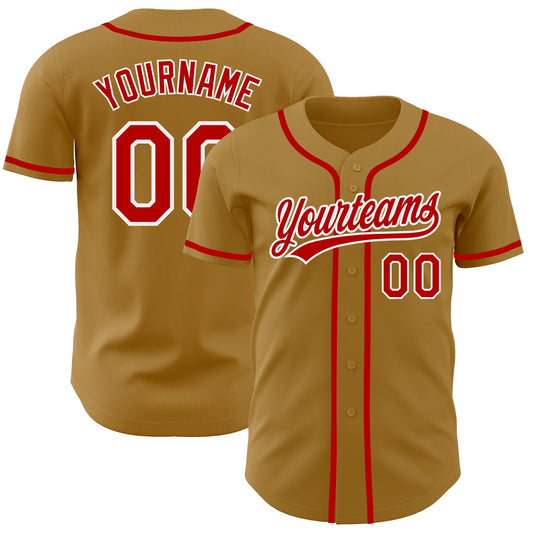 Custom Old Gold Red-White Authentic Baseball Jersey - Main View