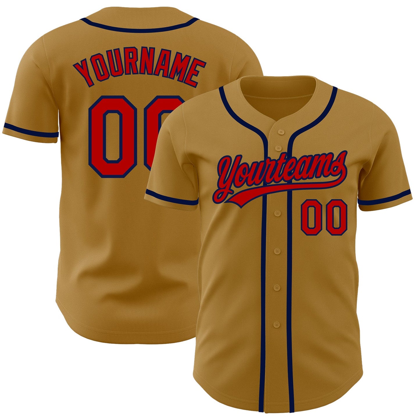 Custom Old Gold Red-Navy Authentic Baseball Jersey - Main View
