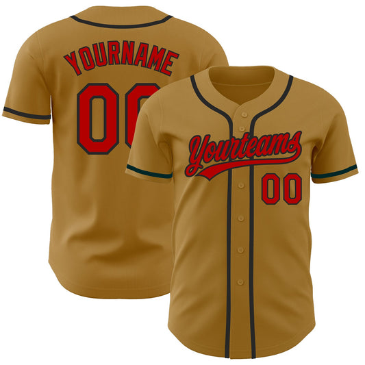Custom Old Gold Red-Black Authentic Baseball Jersey - Main View