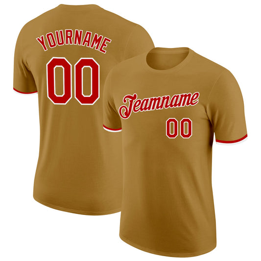 Custom Old Gold Red-White Performance T-Shirt - Main View