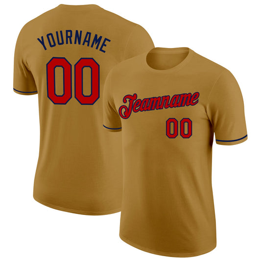 Custom Old Gold Red-Navy Performance T-Shirt - Main View