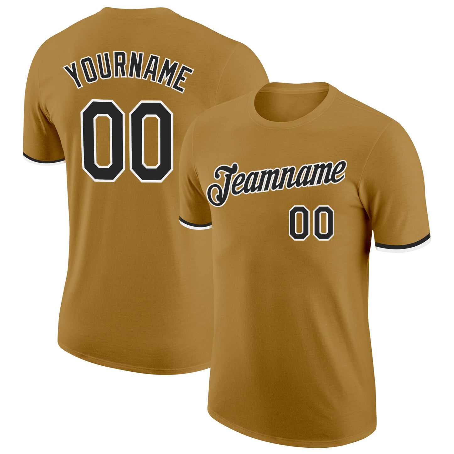 Custom Old Gold Black-White Performance T-Shirt - Main View