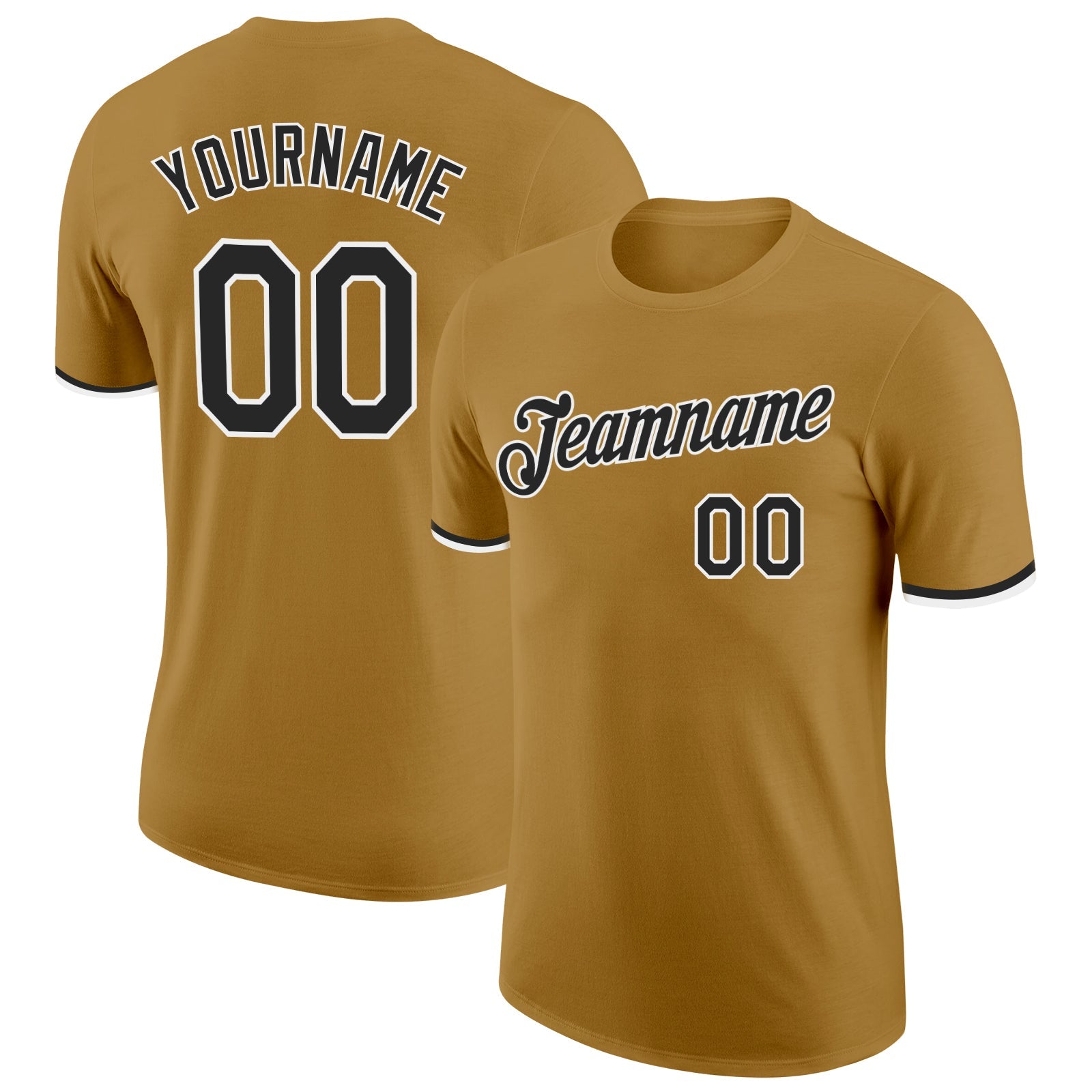 Custom Old Gold Black-White Performance T-Shirt - Main View