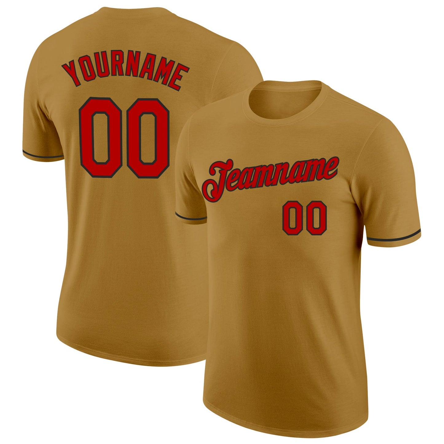 Custom Old Gold Red-Black Performance T-Shirt - Main View