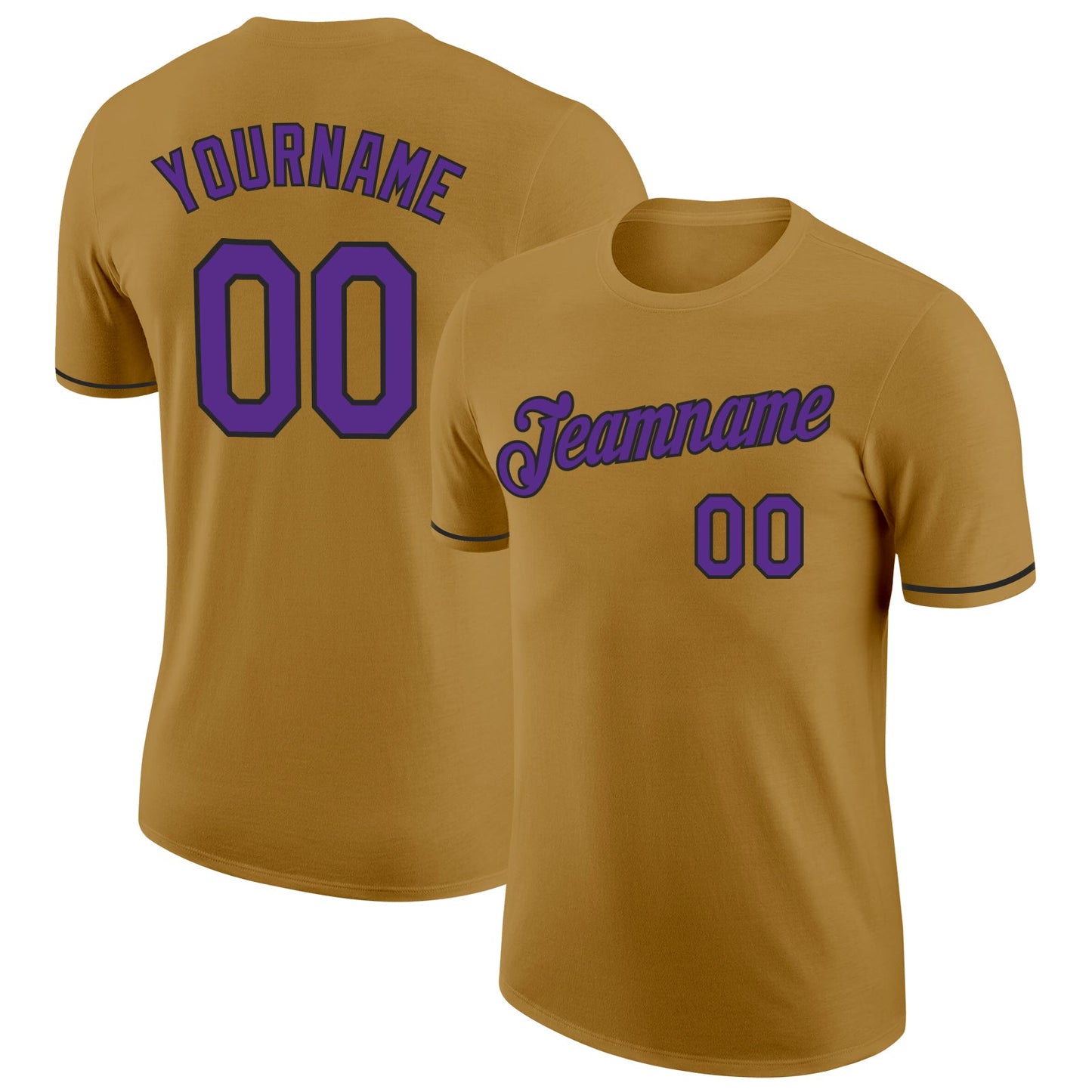 Custom Old Gold Purple-Black Performance T-Shirt - Main View