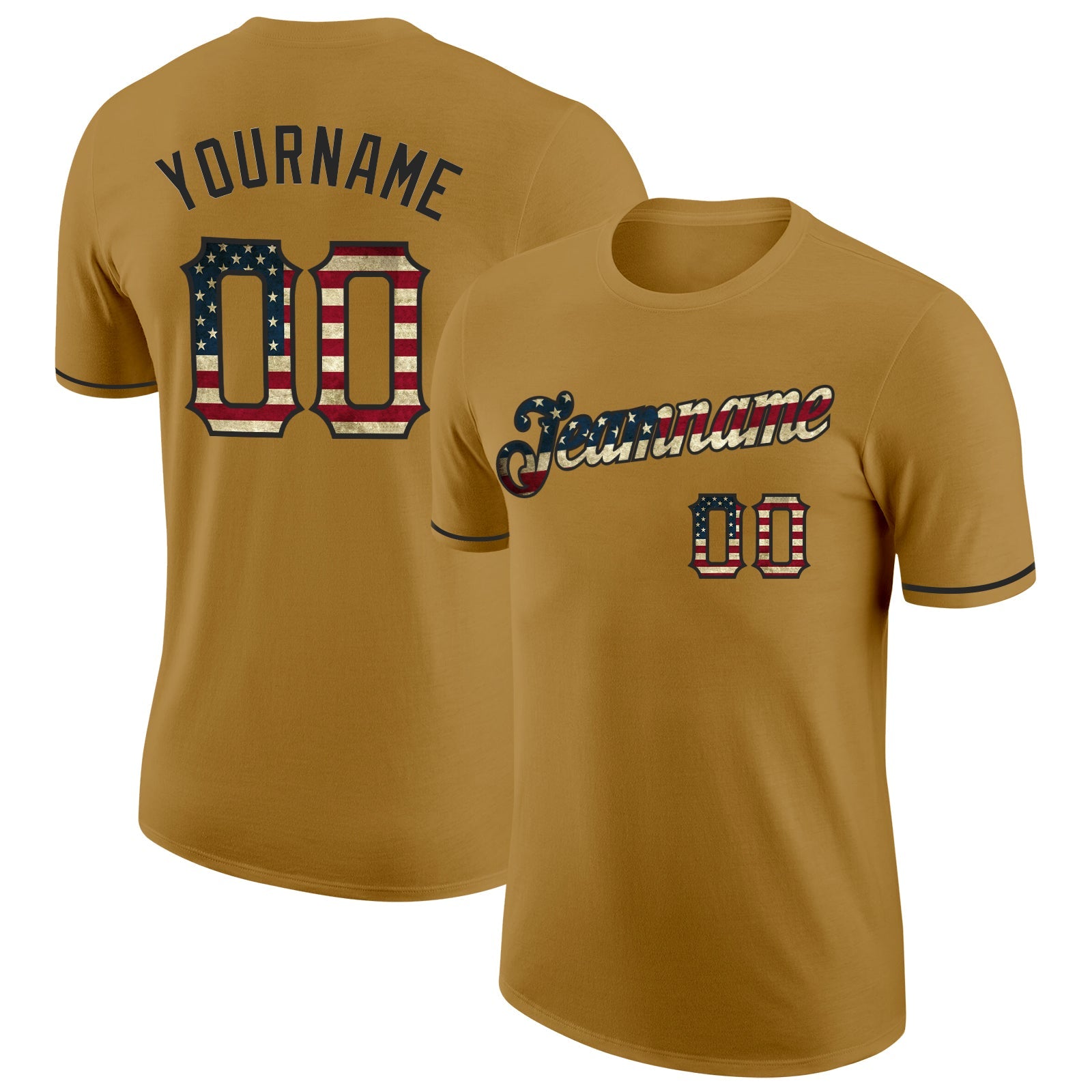 Custom Old Gold Vintage USA Flag-Black Performance T-Shirt - Main View