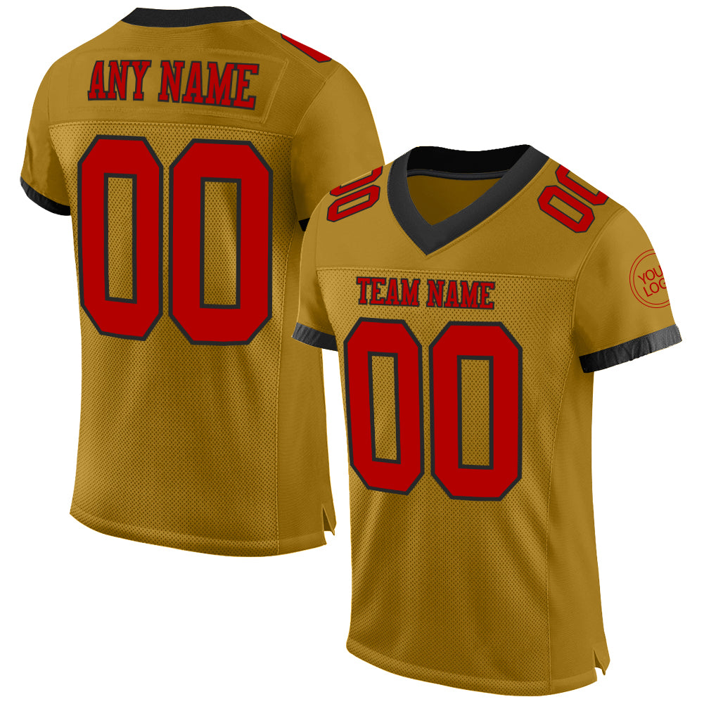 Custom Old Gold Red-Black Mesh Authentic Football Jersey - Main View