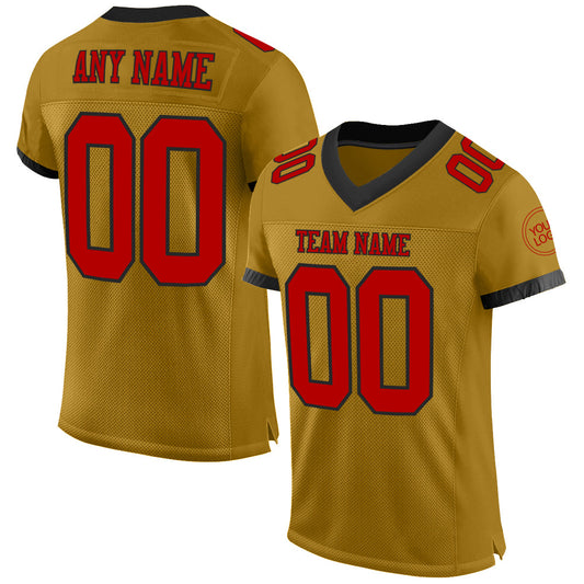 Custom Old Gold Red-Black Mesh Authentic Football Jersey - Main View