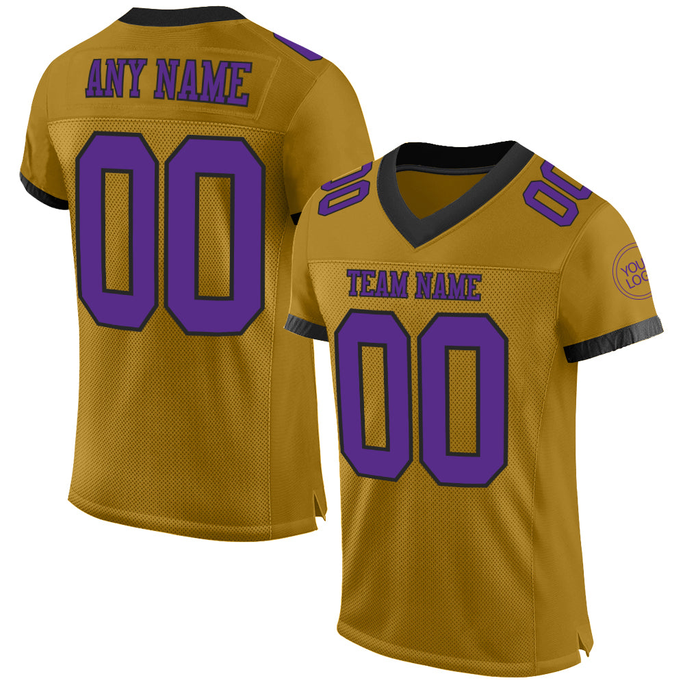 Custom Old Gold Purple-Black Mesh Authentic Football Jersey - Main View