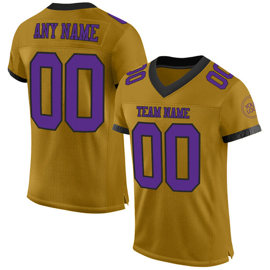 Custom Old Gold Purple-Black Mesh Authentic Football Jersey - Main View