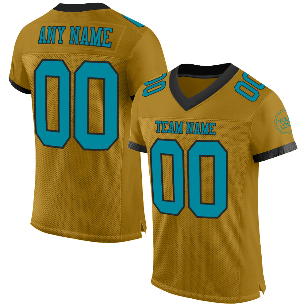 Custom Old Gold Teal-Black Mesh Authentic Football Jersey - Main View