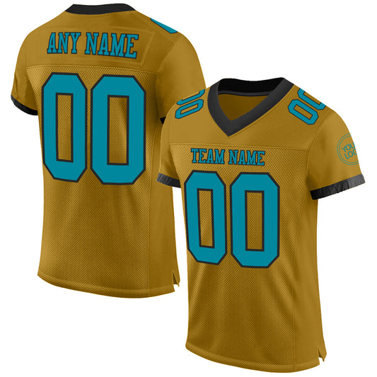 Custom Old Gold Teal-Black Mesh Authentic Football Jersey - Main View