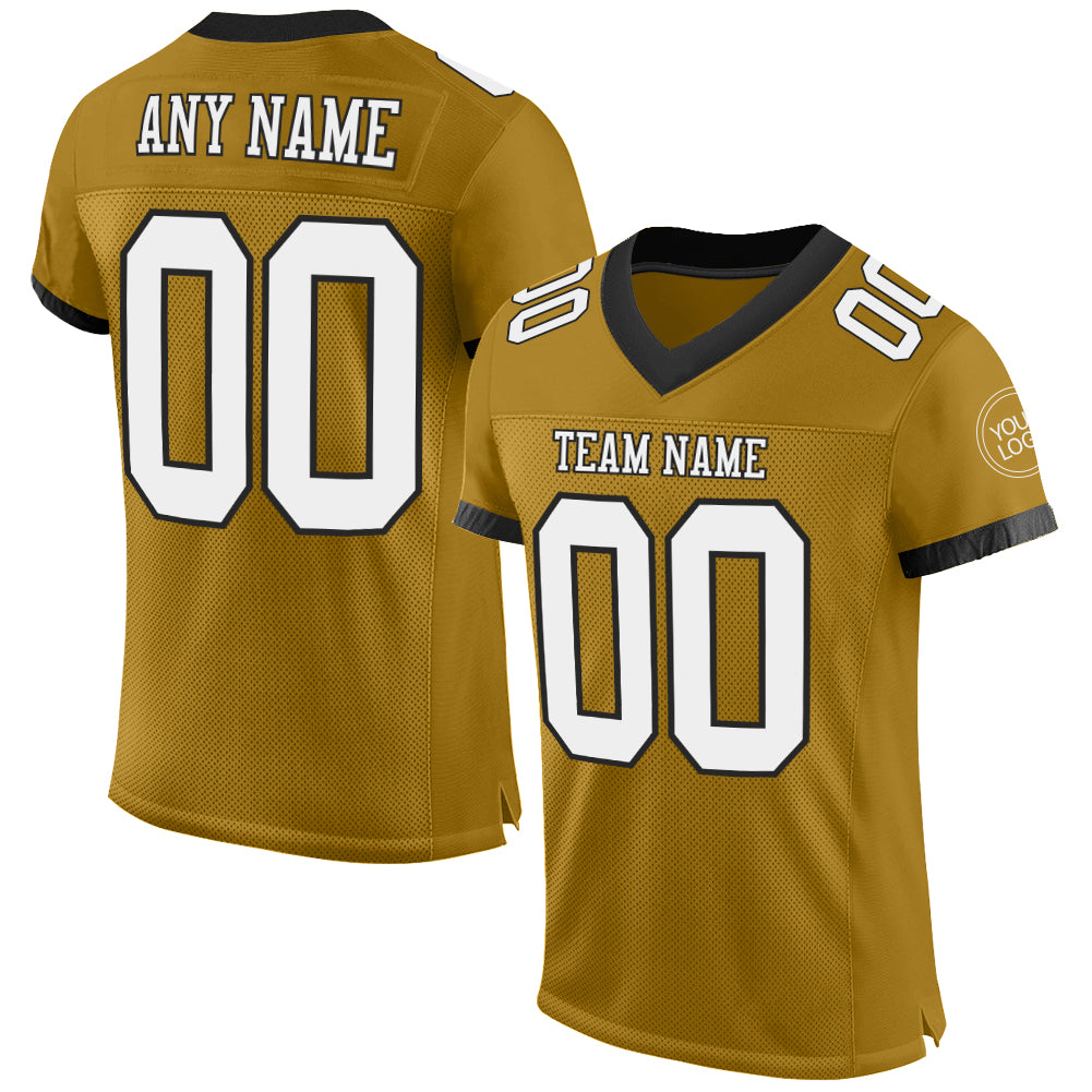 Custom Old Gold White-Black Mesh Authentic Football Jersey - Main View