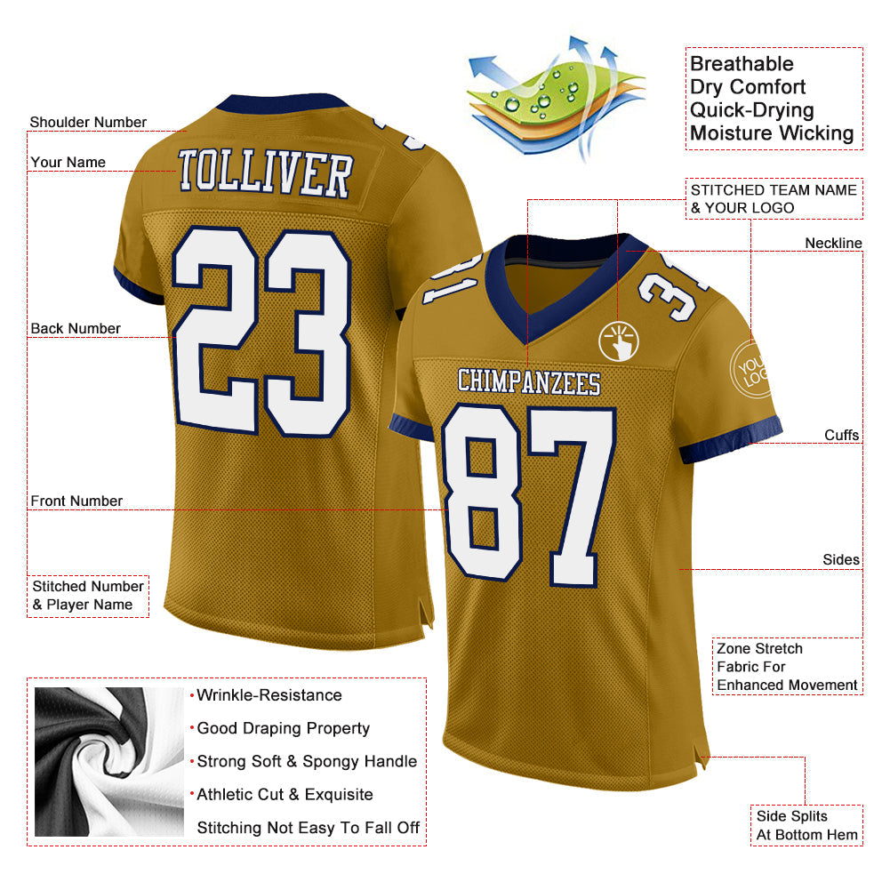 Custom Old Gold White-Navy Mesh Authentic Football Jersey view 2
