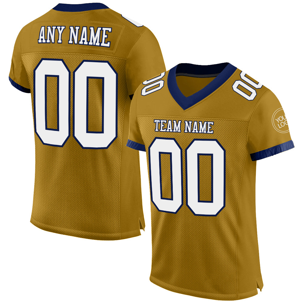 Custom Old Gold White-Navy Mesh Authentic Football Jersey - Main View