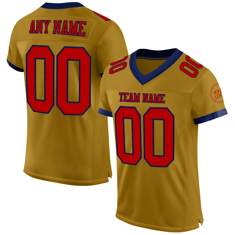 Custom Old Gold Red-Navy Mesh Authentic Football Jersey - Main View