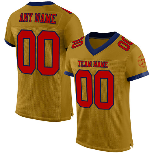 Custom Old Gold Red-Navy Mesh Authentic Football Jersey - Main View