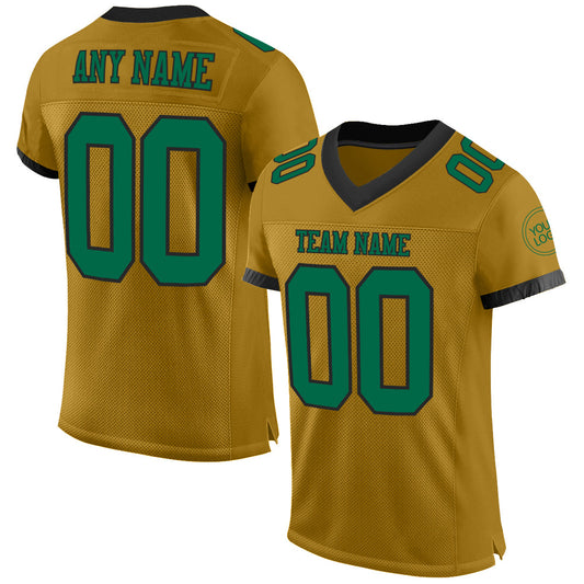 Custom Old Gold Kelly Green-Black Mesh Authentic Football Jersey - Main View