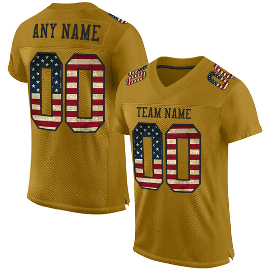 Custom Old Gold Vintage USA Flag-Black Mesh Authentic Football Jersey - Main View