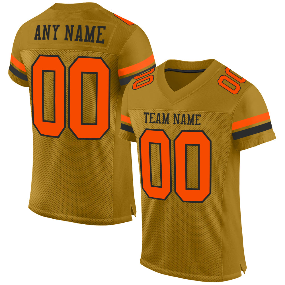 Custom Old Gold Orange-Black Mesh Authentic Football Jersey - Main View