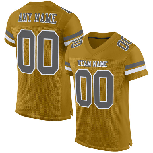 Custom Old Gold Steel Gray-White Mesh Authentic Football Jersey - Main View
