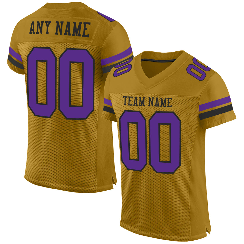 Custom Old Gold Purple-Black Mesh Authentic Football Jersey - Main View