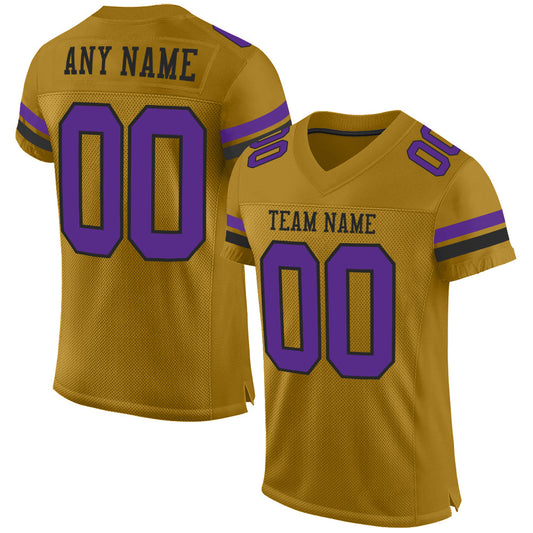Custom Old Gold Purple-Black Mesh Authentic Football Jersey - Main View