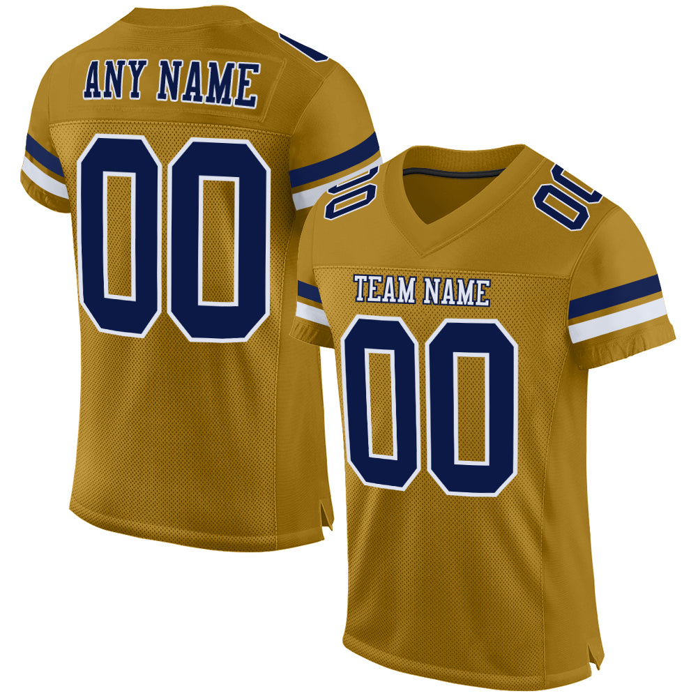 Custom Old Gold Navy-White Mesh Authentic Football Jersey - Main View