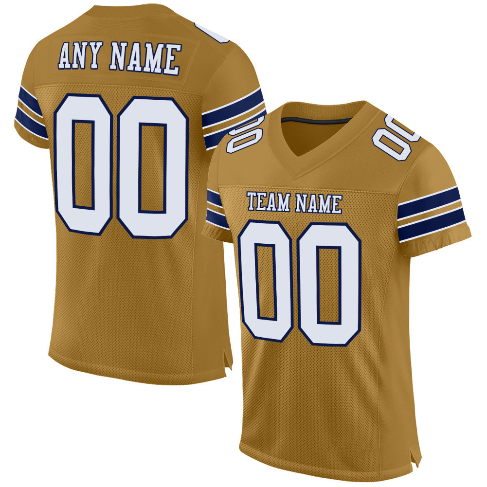 Custom Old Gold White-Navy Mesh Authentic Football Jersey - Main View