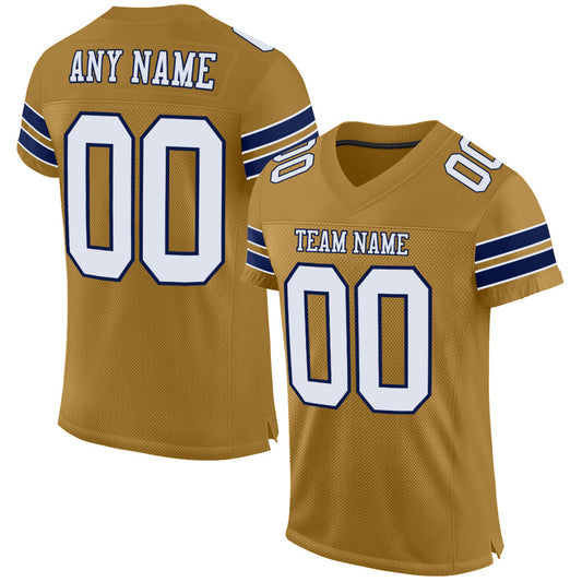 Custom Old Gold White-Navy Mesh Authentic Football Jersey - Main View
